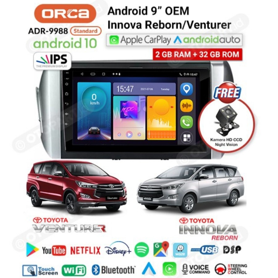 Headunit Android Orca CarPlay 9 Inch Innova Reborn Ram 2/32