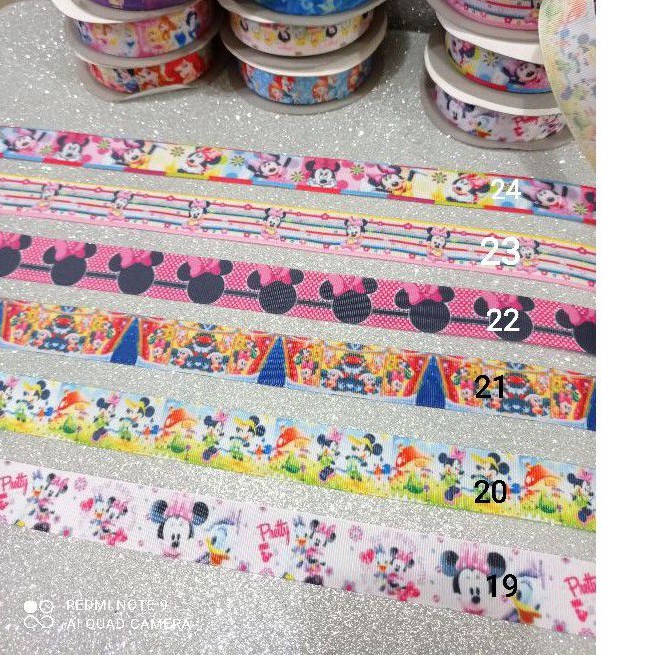 

ready pita gross grain motif disney lucu/fancy ribbon import surabaya/pita hias kado survenir art