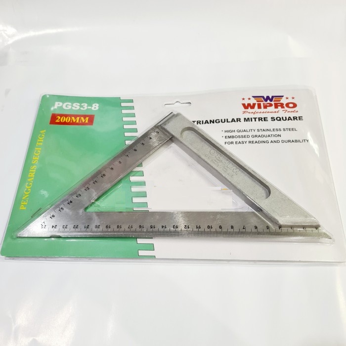 

Wipro PGS3-8 Penggaris Segitiga/Siku Tukang 200mm / 8 Inch PRESISI