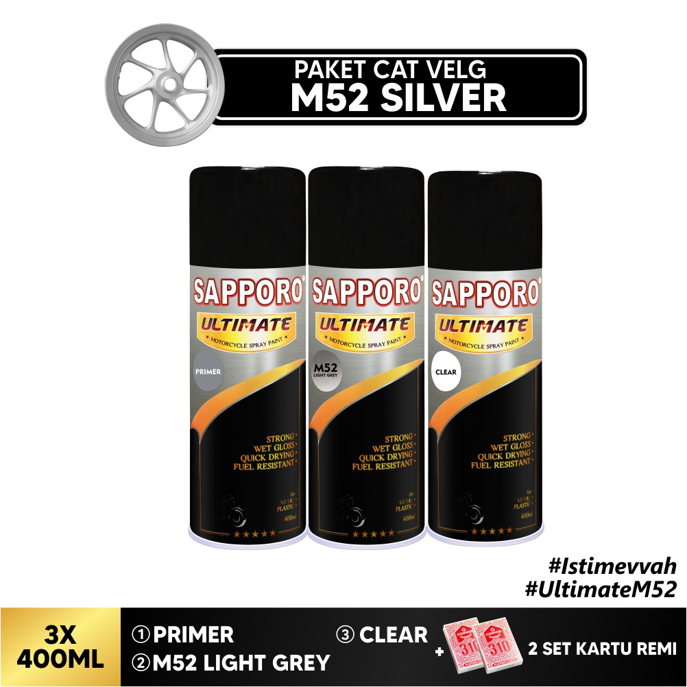 Paket Cat Velg M52 Light Grey + FREE Kartu Remi /Sapporo Ultimate /Cat Spray Semprot Aerosol Terbaik