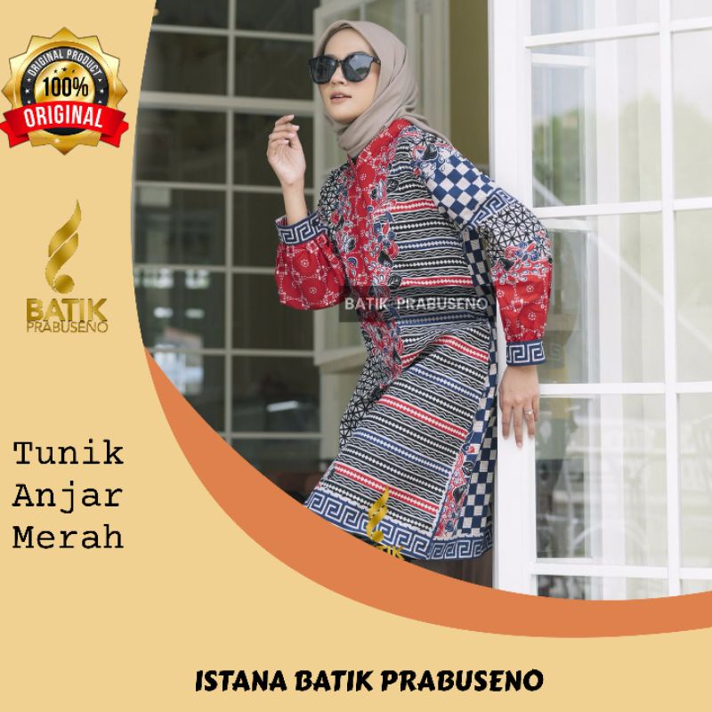 Tunik Anjar Merah Batik Prabuseno Wanita Original Batik Wanita Baju Atasan Kerja Formal Nonbusui