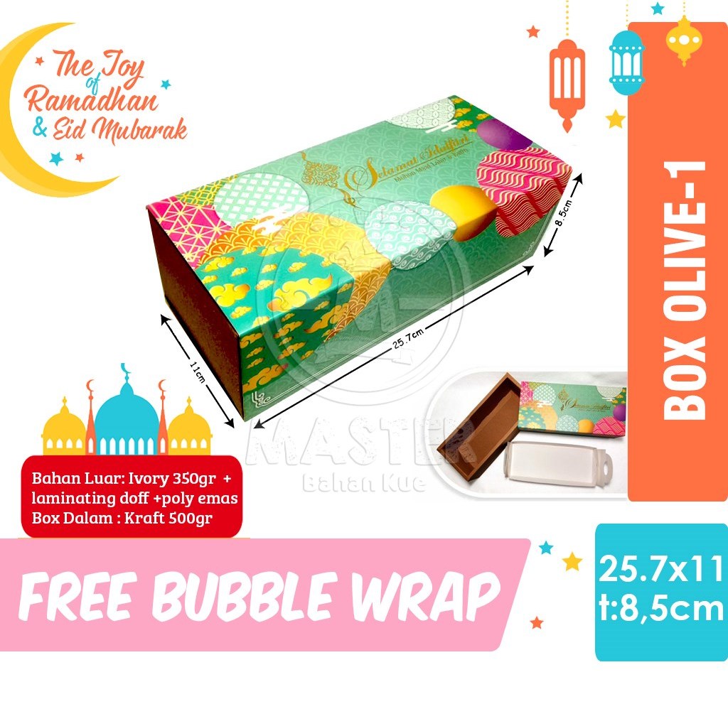 

Box Lebaran OLIVE untuk bolu brownies Idul Fitri 25,7x11x8,5cm [1 lbr]