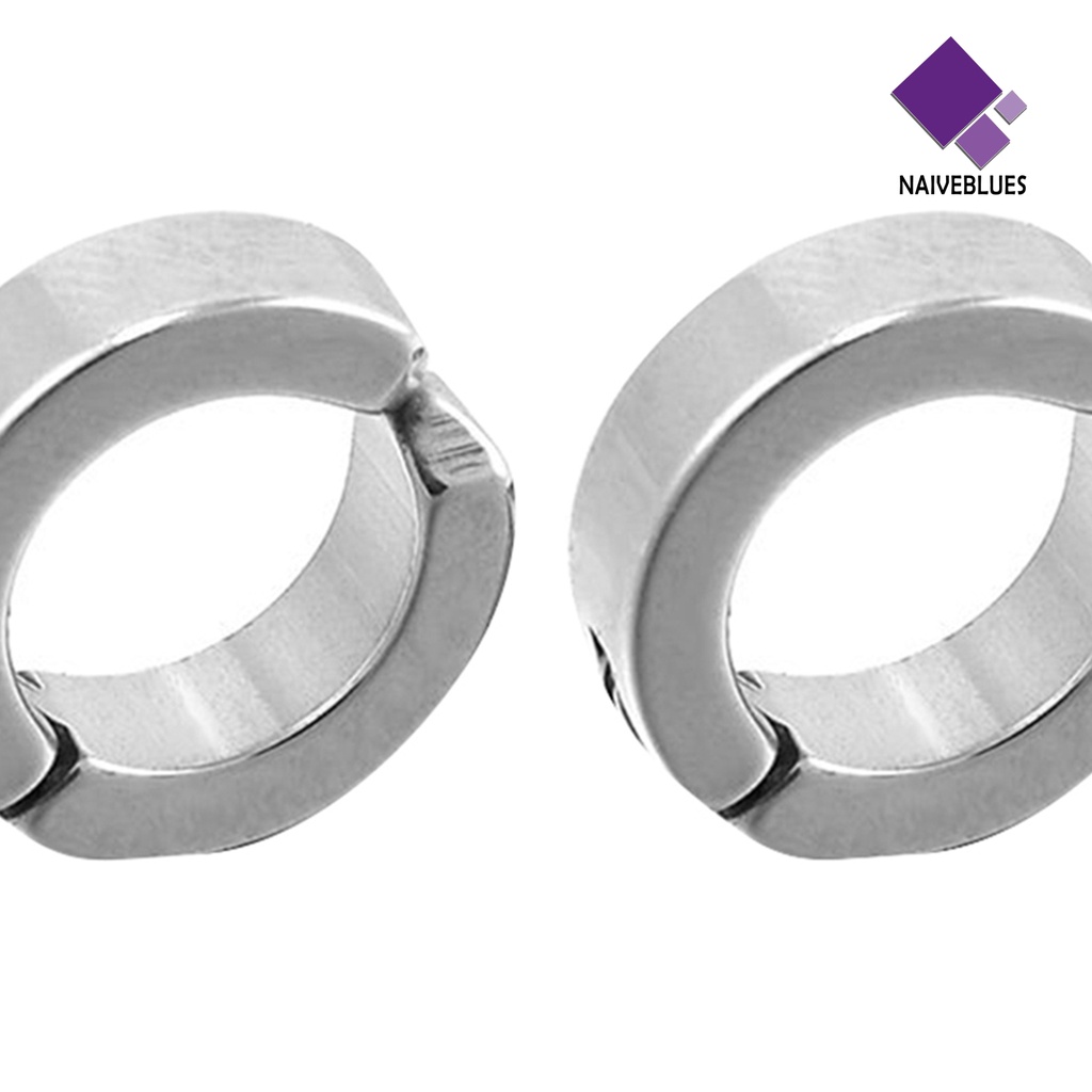 Naiveblue &gt; Anting Klip / Cuff Gaya Punk Bentuk Bulat Bahan Stainless Steel Anti Karat Untuk Pria / Pesta