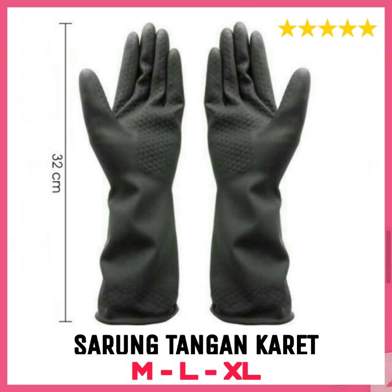 Sarung Tangan Karet Hitam Tebal Panjang Kuat Anti Sobek Buat Kerja Anti Air Tahan Bahan Kimia