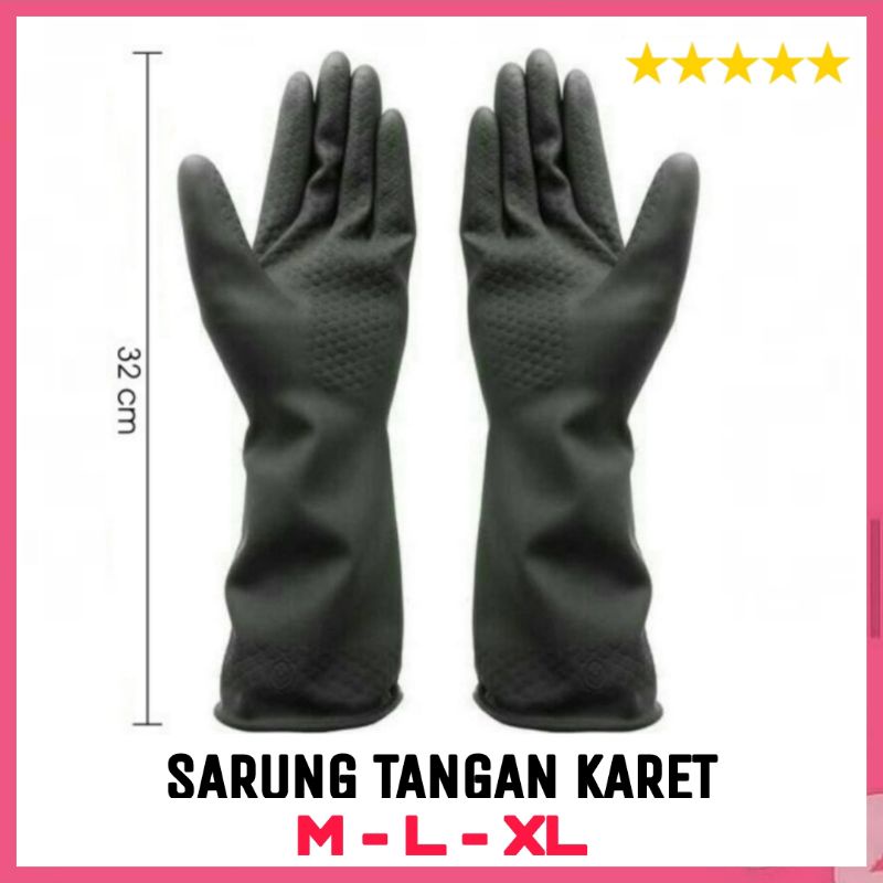 Jual Sarung Tangan Karet Hitam Tebal Panjang Kuat Anti Sobek Buat Kerja Anti Air Tahan Bahan