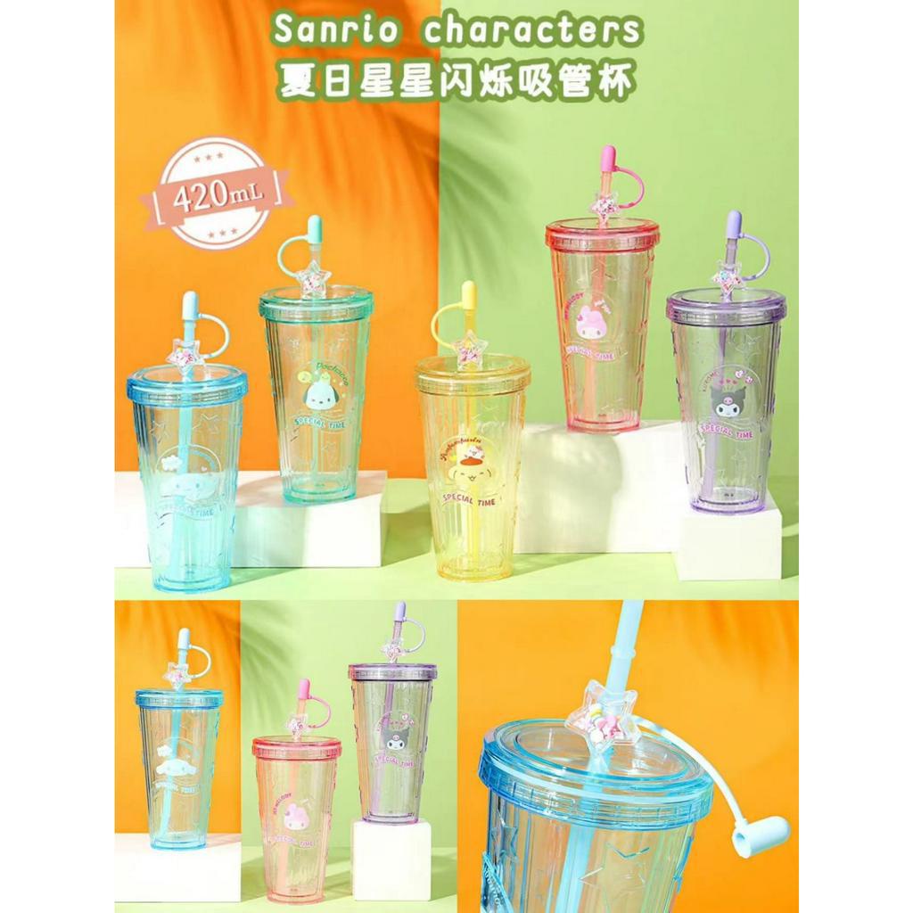 tumbler gelas tinggi sedotan plastik acrilic tebal miniso