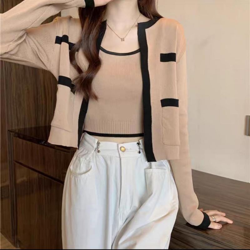 MDLV ~ 30312 Pjg Santaniah 2Pcs Set Knitted Cardigan Korea Look Fashion import