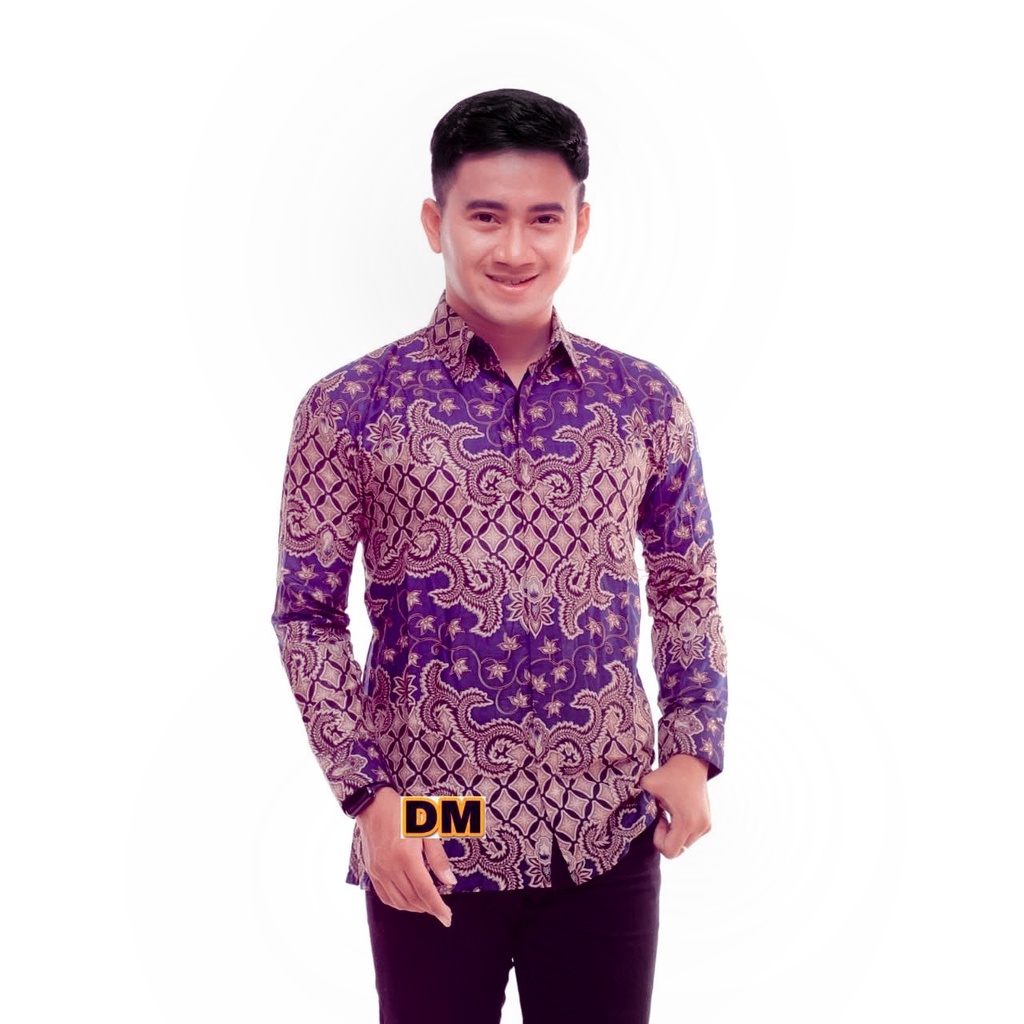 KEMEJA BATIK PRIA LENGAN PANJANG SIZE M L XL XXL  BSWART BatiK HRB026 Kenongo Hem Panjang Padi-Kmj Jalu Ungu