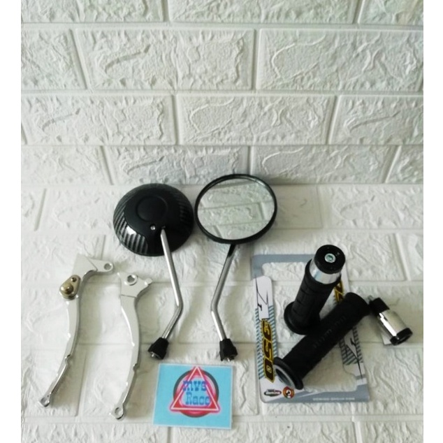 Spion Bulat Tangkai Crome + Handle Rem Variasi Cnc + Handgrip + Jalu Stang Cnc = Fazzio 125, Fino 11