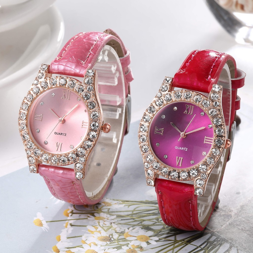 BERLIAN BARU FASHION JAM TANGAN WANITA GROSIR JAM TANGAN WANITA SISI PLAT KULIT DIAMOND HARGA W25