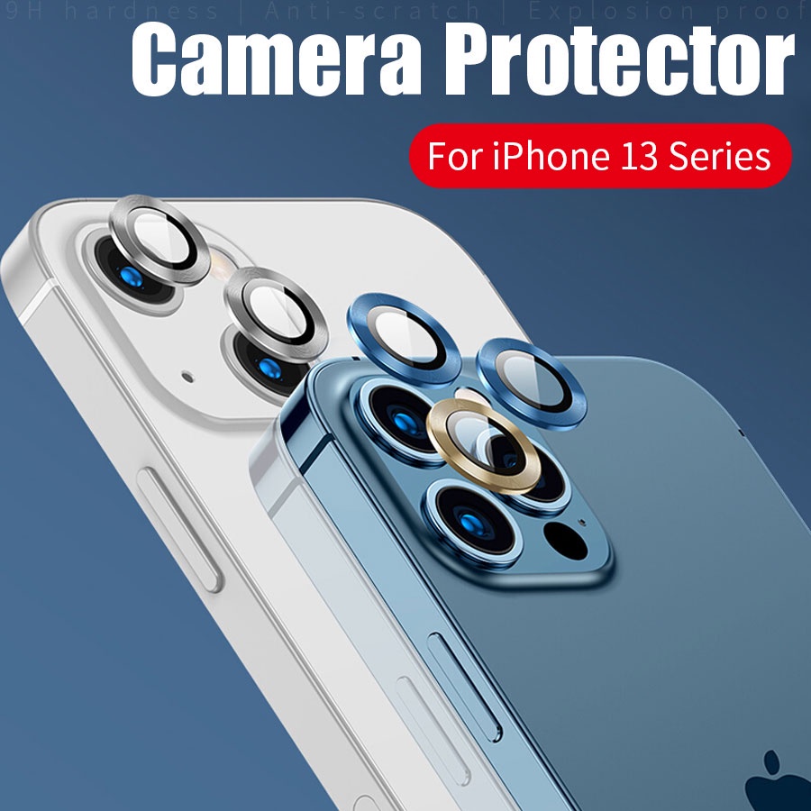 Tempered Glass Pelindung Lensa Kamera &amp; Flash untuk For iPhone 13/13 Pro Max/13 Mini 12/12 Pro Max mini 11/11 Pro Max METAL RING Glass Full Cover Camera Lens Protectors for iPhone