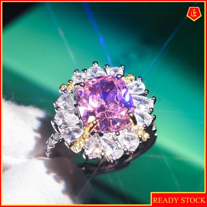 [Ready Stock]Pink Diamond Ring 18K Gold Two-Tone Fashion
