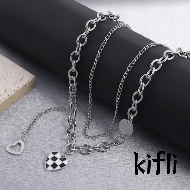 Kalung Rantai,Panjang Wanita,Liontin,Papan Catur Lapis Ganda