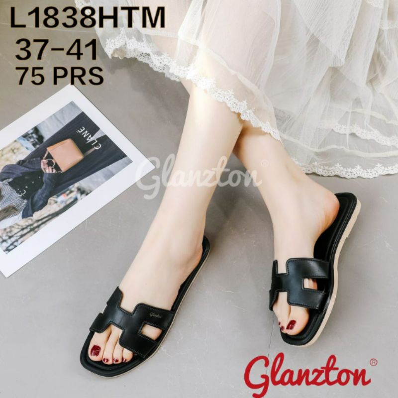 Sandal Glanzton 1838 Wanita Karet Jelly Import Sendal L1838 Glanston Glaston Flat Cewek Perempuan Selop Slop Murah Kekinian Kokop Slip L1838JPS L1838VPS L1838YPS Sun-FIRLY Impor Alice Cantik Casual Kasual Polos Model H Original 37-41