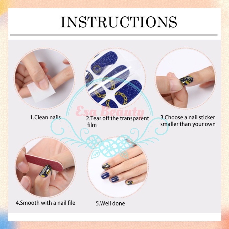 COCO MAMA  Stiker Kuku Tahan Air/ Korean Style Nail Sticker Nail Art Fake Nails Stiker