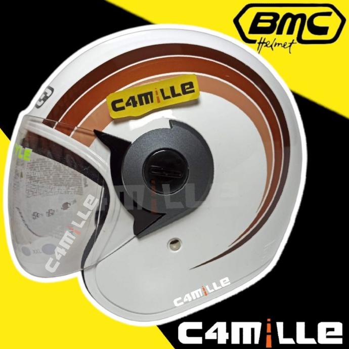 HELM BMC SPEEDY #2 WHITE BROWN HALF FACE ---Termurah---