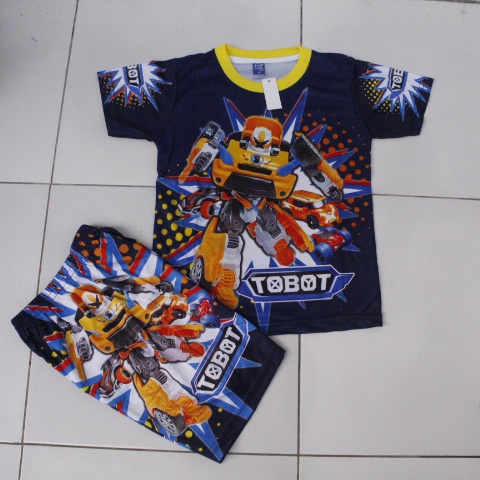 cod kaos tobot/setelan kaos tobot anak full printing size 2-12thn