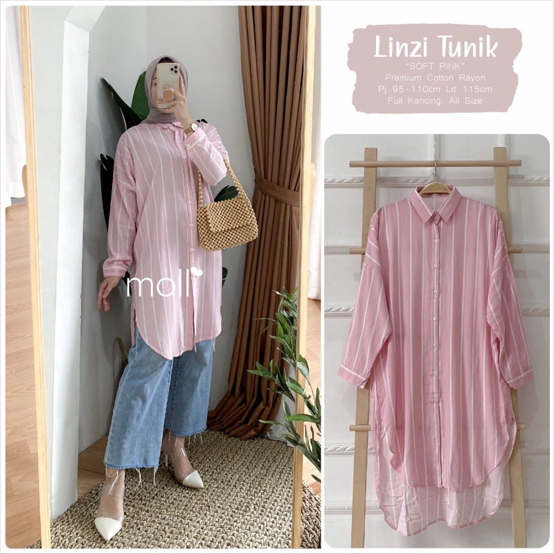 Linzi Tunik Katun Rayon Salur Full Kancing