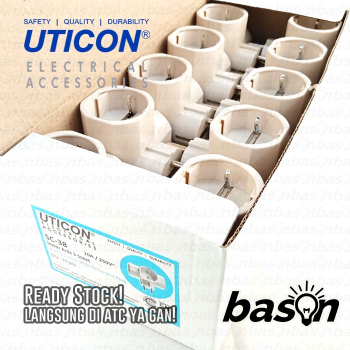 UTICON SC38 Steker T 3 Lubang Arde - 3 Way Socket