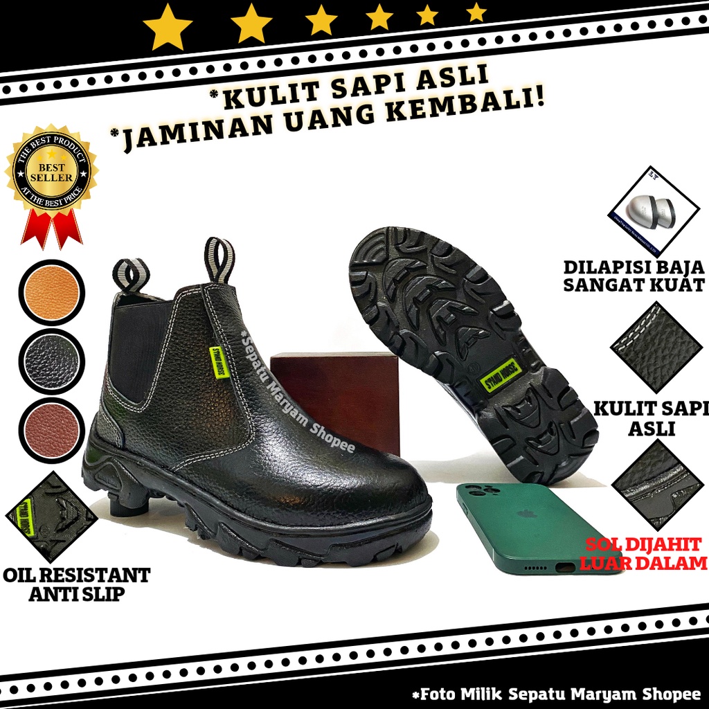 Sepatu Safety Ujung Besi Pria Kulit Asli Sepatu Septi Kerja Sepatu Septy Pria Sefty Pabrik Lapangan