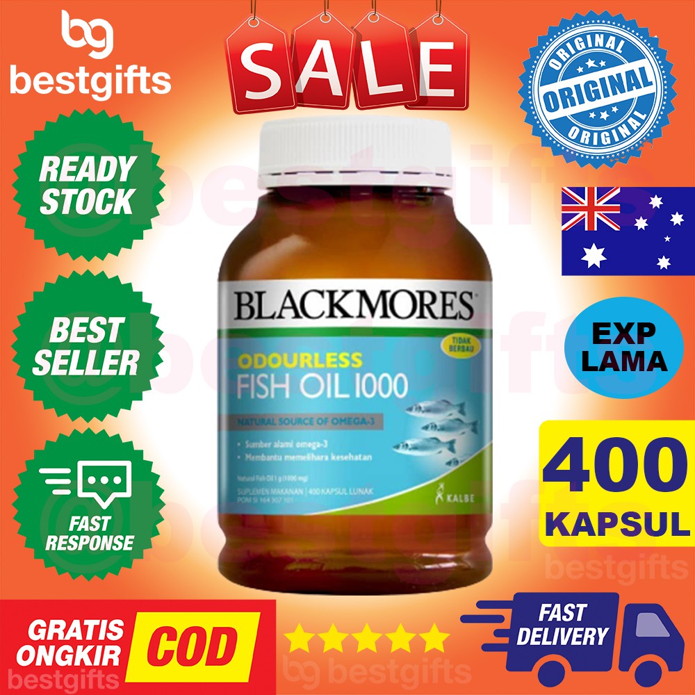 BLACKMORES ODOURLESS FISH SALMON OIL OMEGA 3 1000MG 1000 MG VITAMIN PENAMBAH NAFSU MAKAN 400 KAPSUL