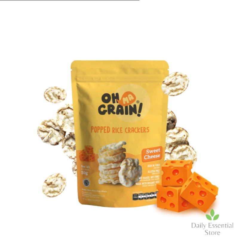 

Oh Ma Grain! Popped Rice Crackers Sweet Cheese - Rasa Keju - Snack Sehat - 50 gr