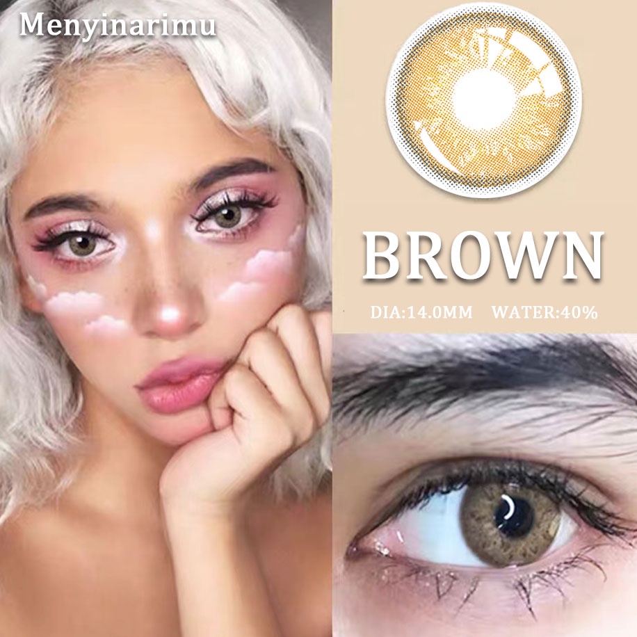 Menyinarimu【COD】GRAY Warna Big Eye Softlens Lensa Mata Penuh Gaya Dan Cantik Softlens Warna Sederhana Dan Canggih Lensa Kontak Soflen14.2 mm 2022 New Dubai Import Premium Brown Seri Warna Softlen Blue