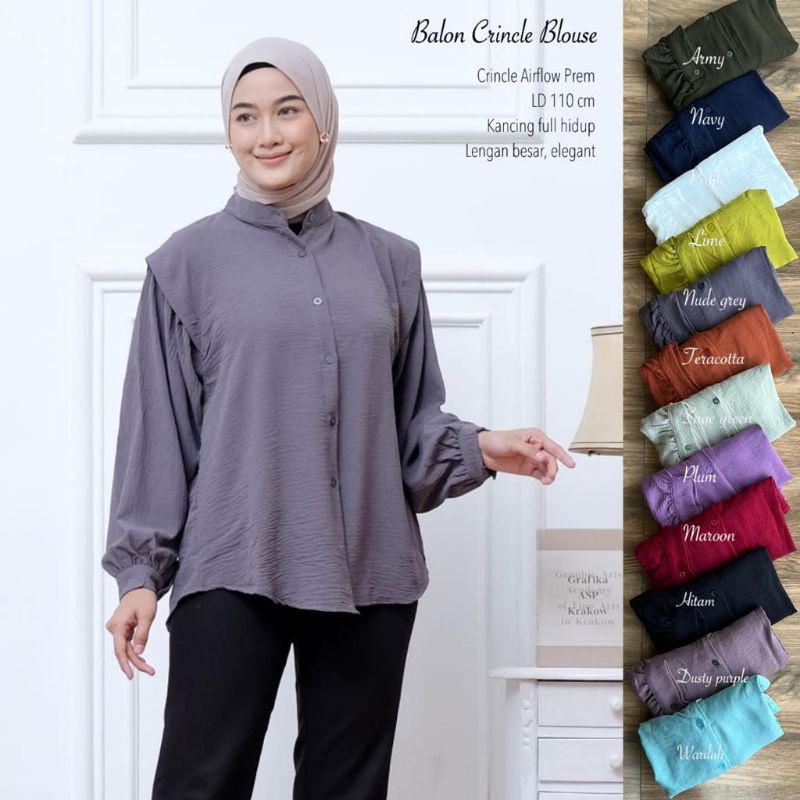 Blouse Crincle AirFlow Lengan Balon //JF5754