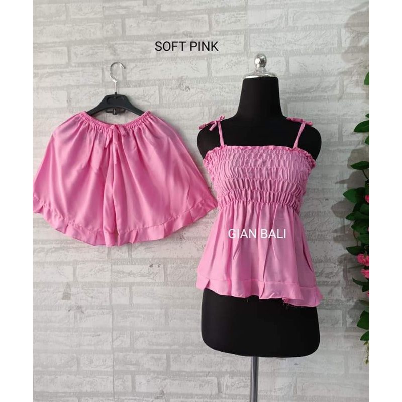 setelan pendek kerut dada