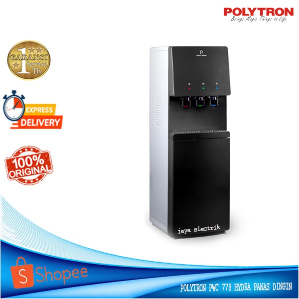 Dispenser Polytron PWC 778X Galon Bawah 3 Kran Dingin Kompresor HITAM