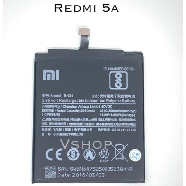 BATERAI BATRE FOR XIAOMI REDMI 5A - BN34 BATTERY