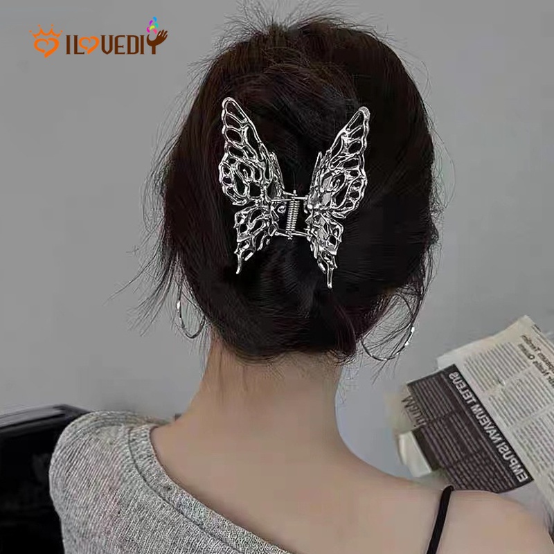 Jepit Rambut Model Butterfly Hollow Bahan Metal Gaya Korea Untuk Wanita