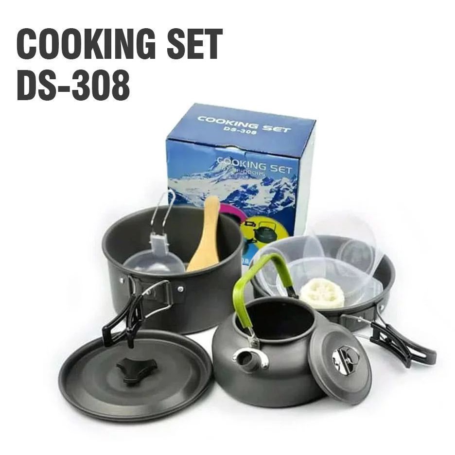 【Bisa COD】 Nesting Cooking Set + Teko | Alat Masak Portable Susun DS-308 SY-308 DS308 SY308