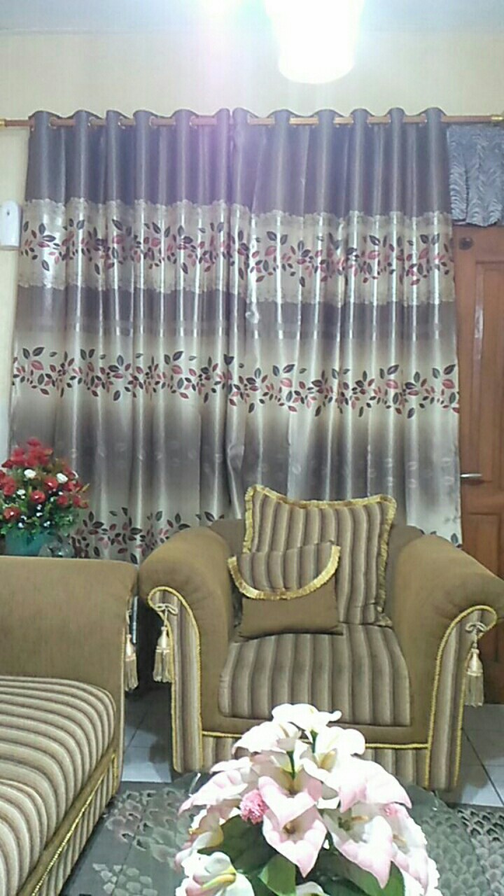 Gorden Jendela Pintu Model Smokering Printing Hijau Biru Ungu Abuabu Pink Coklat Lebar 140cm T 240cm