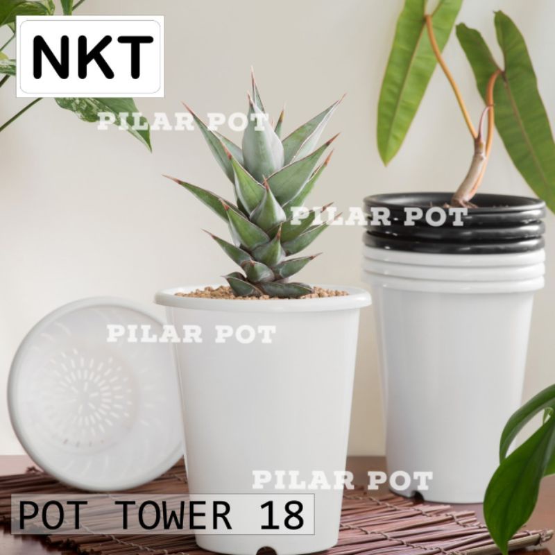 pot bunga tanaman tinggi nkt tower putih 18cm - NKT TOWER 18 PUTIH