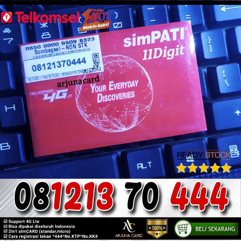 nomor cantik simpati 11 digit 1213 70 444 telkomsel Triple Combo sakti 4G