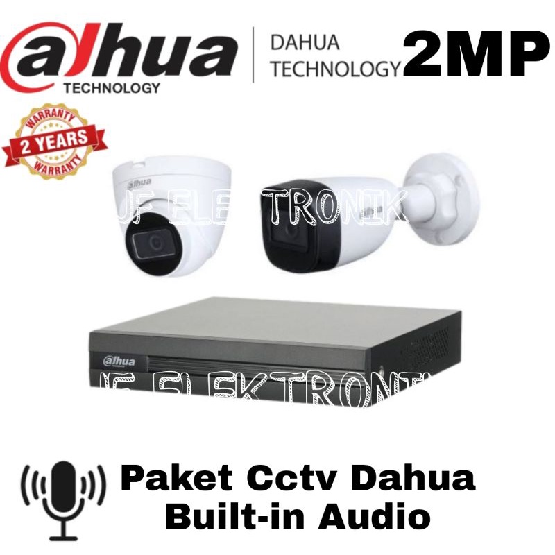 Paket Cctv Dahua 4 Channel 2 Kamera 2mp Built-in Audio Komplit Tinggal Pasang