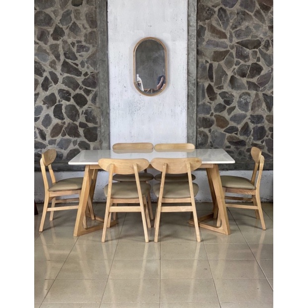 meja makan marmer kursi 6 minimalis