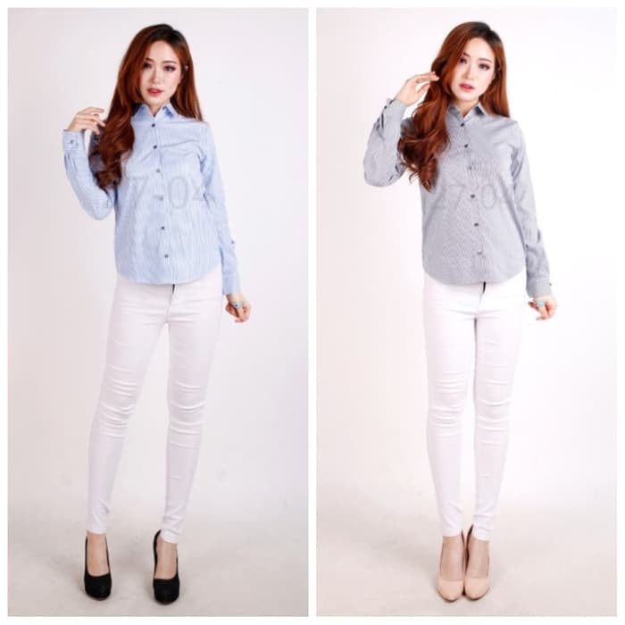 Kemeja Wanita Stripe / Unpeu Femme Shirt Stripe Grey