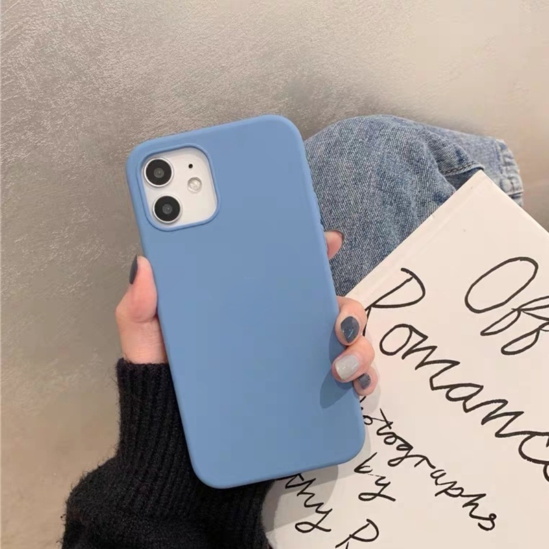 Azure Soft Case Silikon Warna Biru Untuk iPhone 11 12 13 14 Pro Max X XR XS Max 6 6S 7 8 Plus