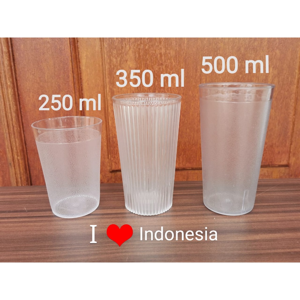 Gelas Glass Cangkir Cup Mug Plastik Plastic Garis Bening 350 ml 350ml Transparan