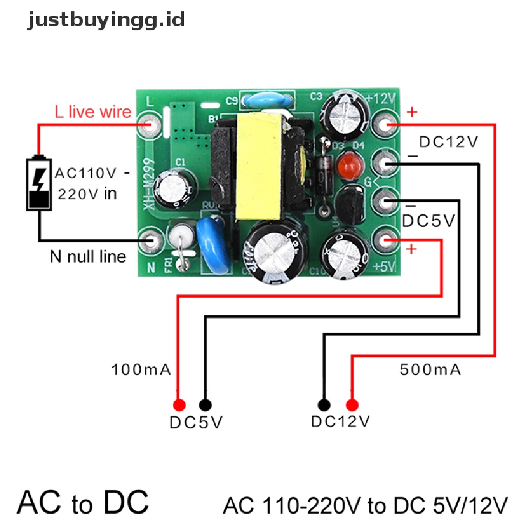 Papan Modul Konverter Mini Ac110V 220v Ke Dc 12v 0.2a + 5v