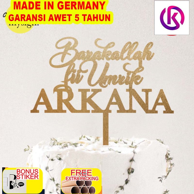 Promo Custom Cake Topper Akrilik | Barakallah Fii Umrik Topper | Hiasan Kue - 10cm