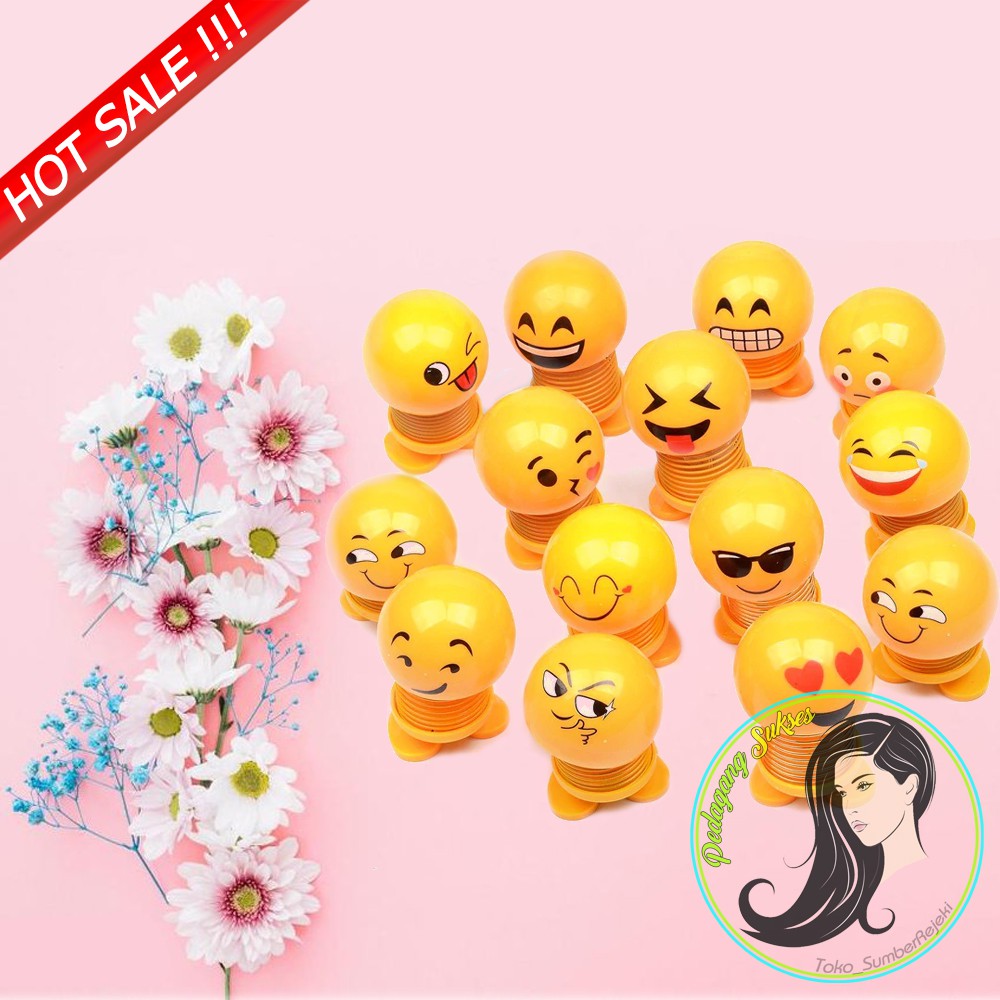 Boneka Emoticon Per Goyang Head Emoji Spring Doll Pajangan Mobil / LAMPU LED BUNDAR / Boneka Emoji / Spring Dol