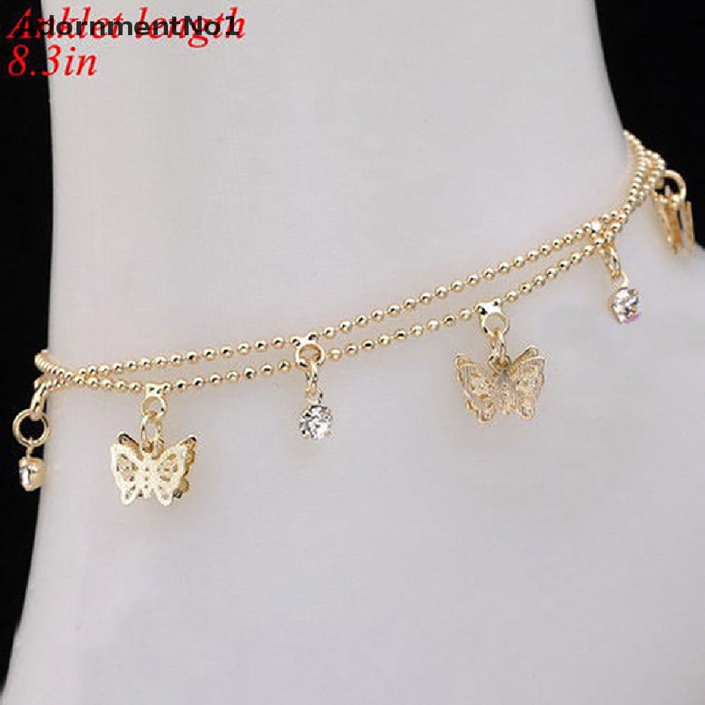 (AdornmentNo1) Gelang Kaki Rantai Fashion Motif Kupu-Kupu Warna Gold Untuk Perhiasan Wanita / Pantai Butterfly