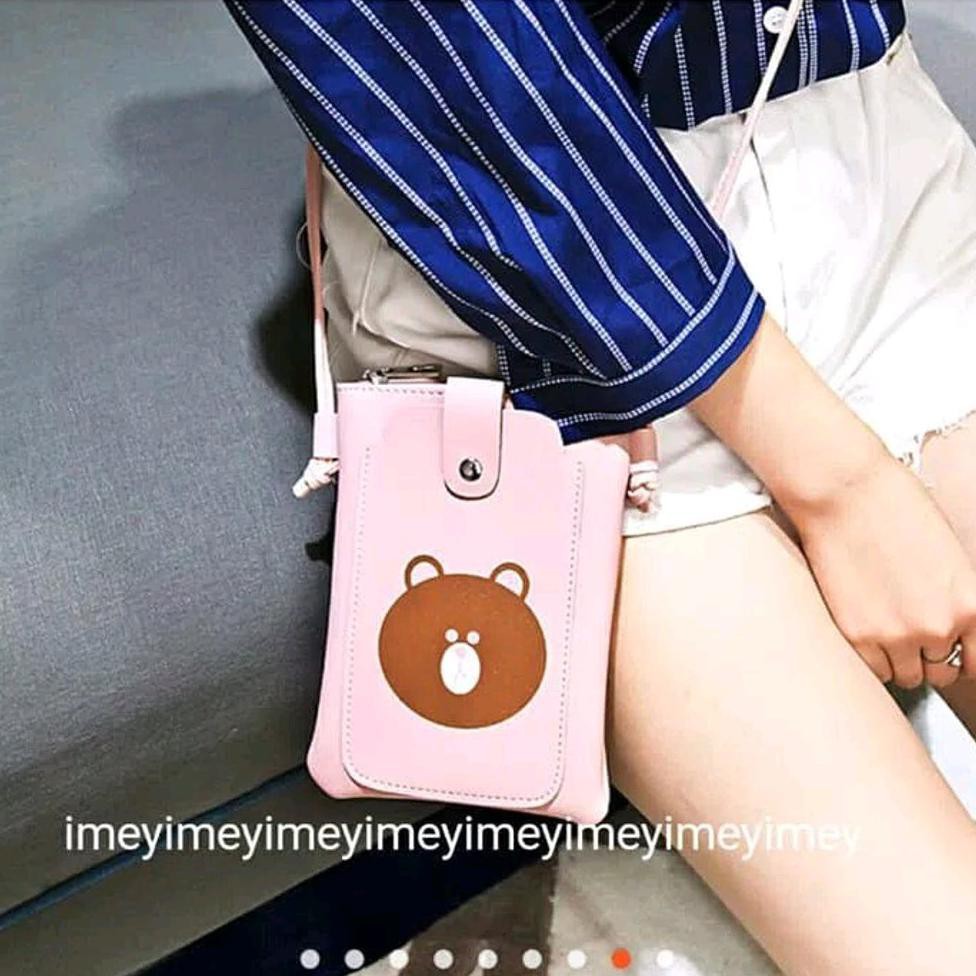 Tas Selempang Wanita Tas HP 7 Inch - Brown Pink