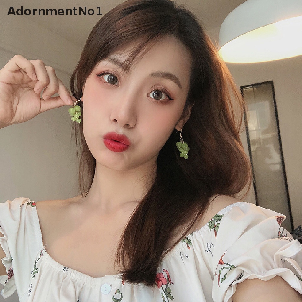 (AdornmentNo1) Anting Tusuk Gantung Desain Anggur Ungu Hias Manik-Manik Untuk Wanita