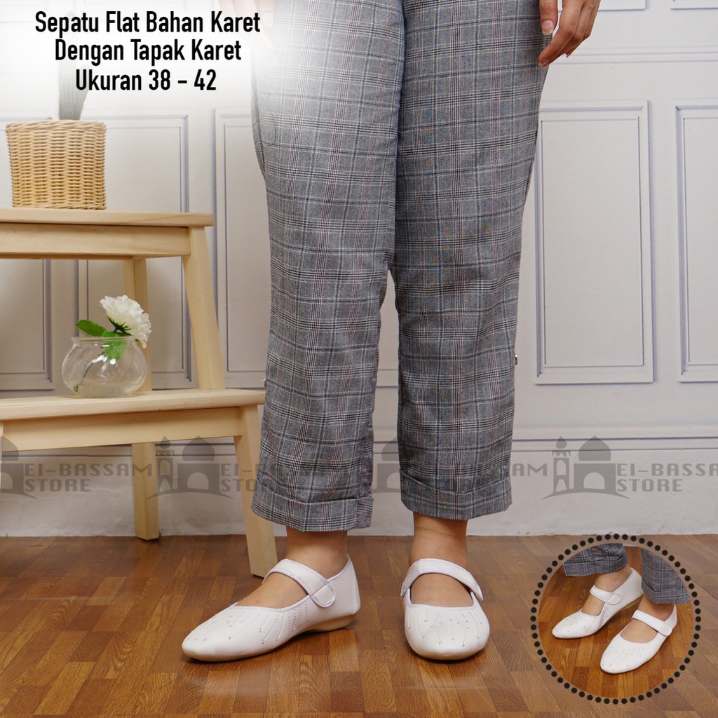 Sepatu Haji Umroh Motif Akar Flat Shoes Putih