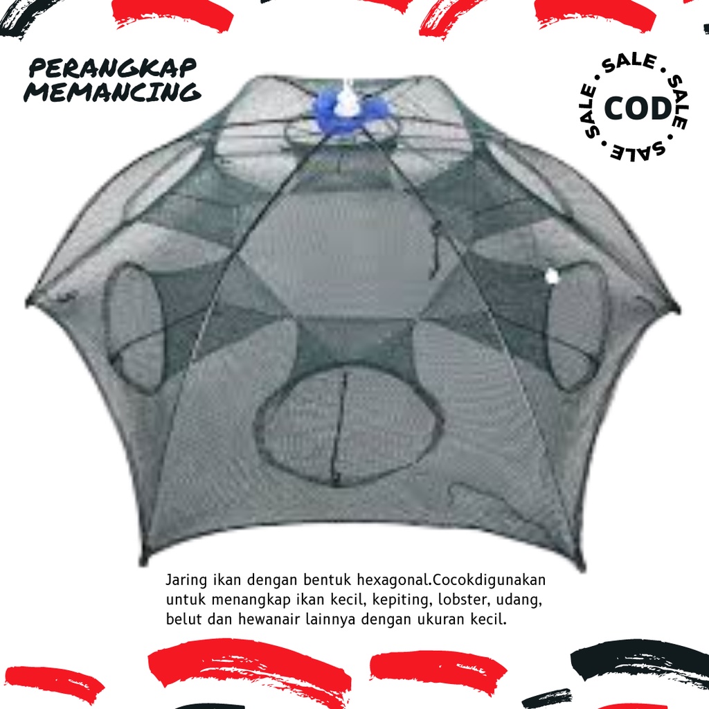 Perangkap Ikan / Bubu Udang / Jaring Ikan Kepiting 4,6,8,10,12,16,20 lubang Hexagonal Fishing Trap