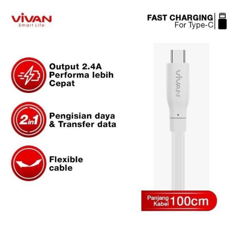 Kabel data Type C Vivan CBC100S 2.4A Fast Charging 1 pcs